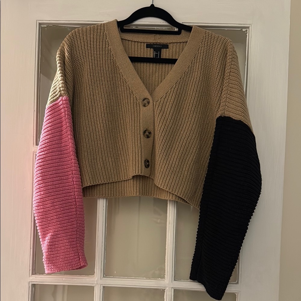 Colorblock Cropped Cardigan Sweater